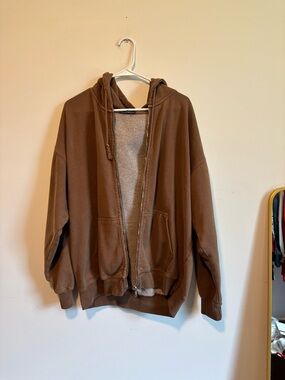 Brandy Melville Brown Zip-Up Hooded Jacket